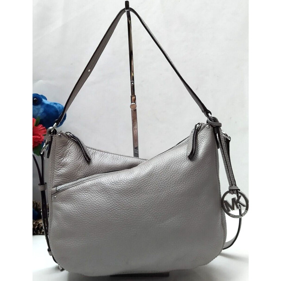 Michael Kors Handbags - Michael Kors Gray Pebbled Leather Double Zipper Crossbody Shoulder Bag